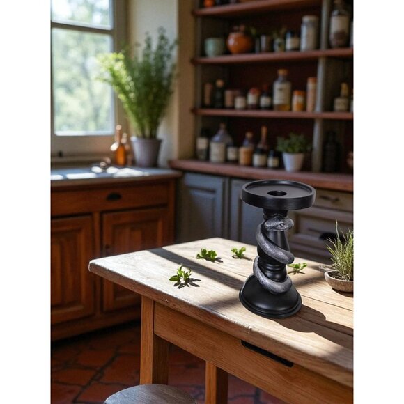 Black Snake Candle Holder Decorative Gothic Serpent Statue Home Decor Table Top - Picture 10 of 10